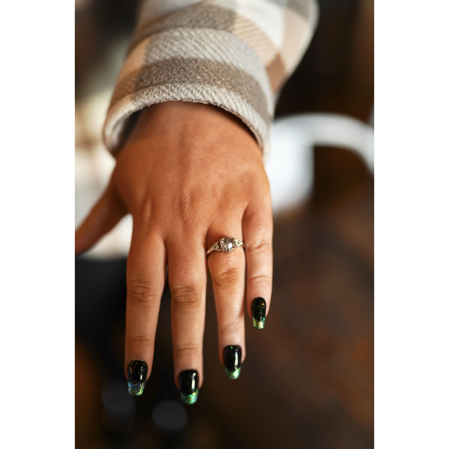 The PERFECT ring. Salt and pepper hexagon diamond.