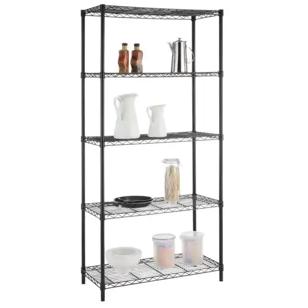Black 5-Tier Steel Wire Shelving Unit (36 in. W x 72 in. H x 16 in. D)