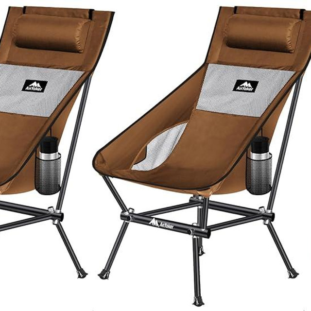AnYoker Camping Chair, Compact Backpacking Chair, Portable Folding Chair, Beach Chair with Side Pocket and headrest, Lightweight Hiking Chair 166ZZ-A