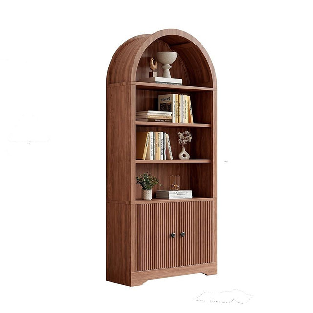 zxvoim 70" Tall Arched Bookshelf, 2 Doors 6 Tiers Arch Bookcase with Storage, Modern Farmhouse Book Shelf with Adjustable Shelves, Wood Bookshelf for Office Living Room, Walnut