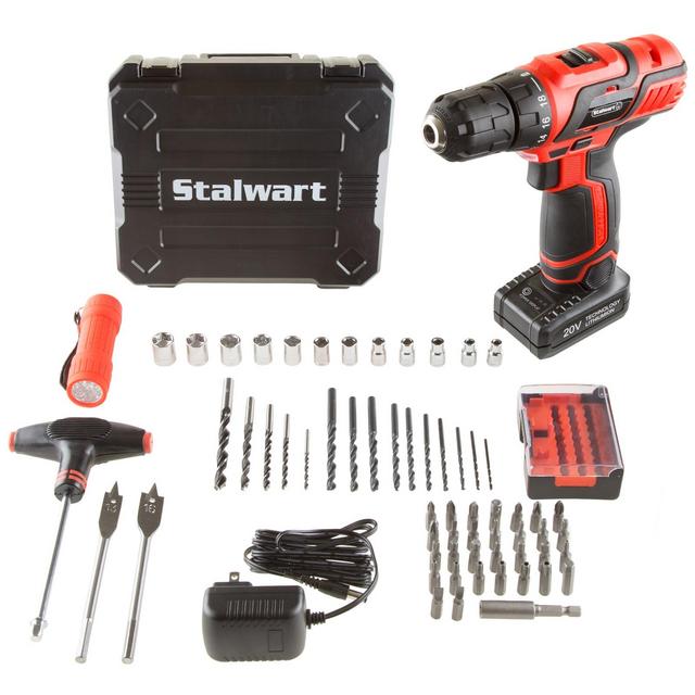 Stalwart 65PC Cordless Drill Set with Bits, Red