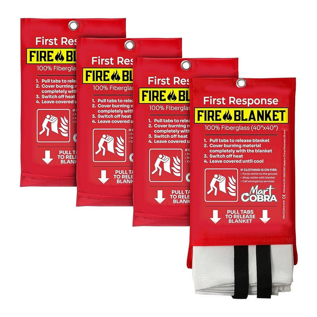 Mart Cobra Emergency Fire Blanket for Home and Kitchen Fire Extinguishers for The House x4 Prepared Fiberglass Fire Blankets Emergency for Home Fireproof Blanket Fire Retardant Blankets Grease Spray