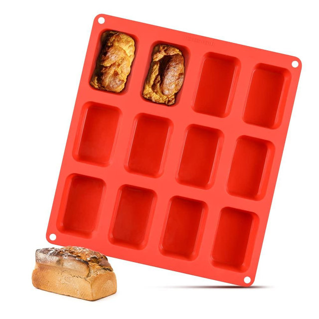 CAKETIME Silicone Mini Loaf pan, Mini Bread Pan Brownie Pan, 12 Cavities Nonstick Food Grade for Baking Mini Bread, Brownie, Cornbread, Cheesecake and Chocolate (1 Pack)