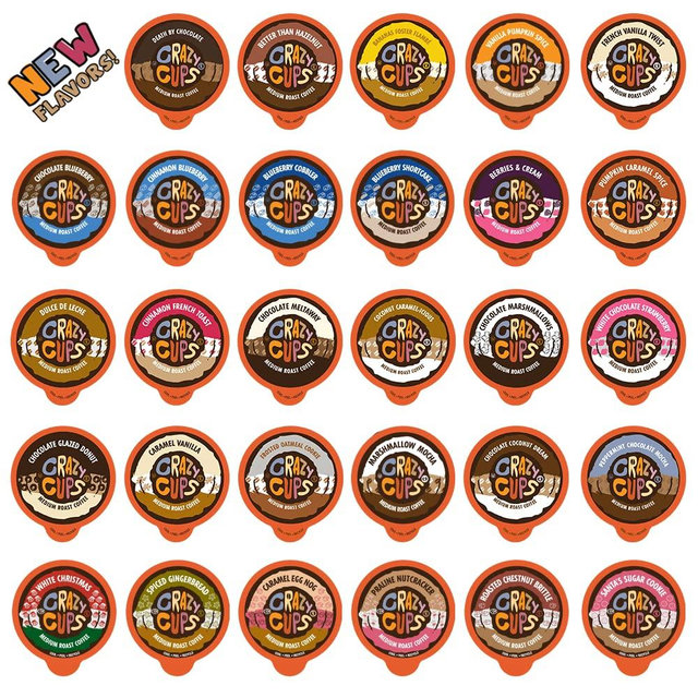 Crazy Cups Flavored Coffee Pods Variety Pack, Medium Roast, Single Serve in Recyclable for Keurig K cups Machines, 50 Count
