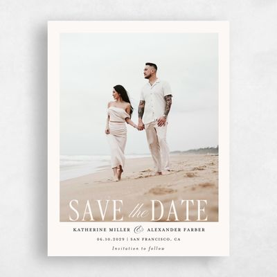Beige Typography Wedding Save the Date - Dove Photo