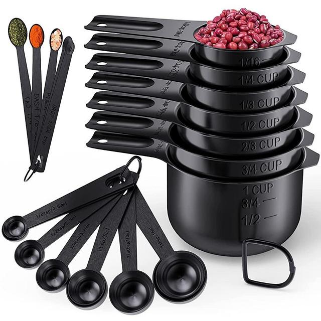 Measuring Cups & Spoons Set of 21 by Paincco - Includes 7 Stainless Steel Stackable & Nesting Measuring Cups, 9 Measuring Spoons & 5 Mini Measuring Spoons, for Dry and Liquid Ingredients(Black)