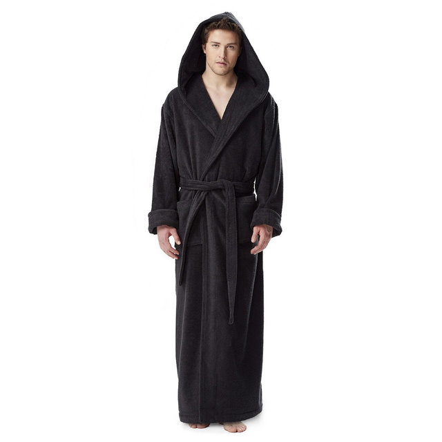 ARUS Men's Thick Full Ankle Length Hooded Turkish Cotton Bathrobe