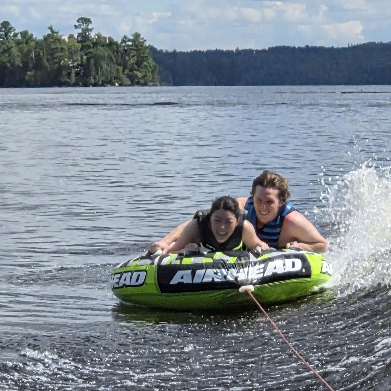 Inner tubing at the Sonnenberg family cabin in Minnesota