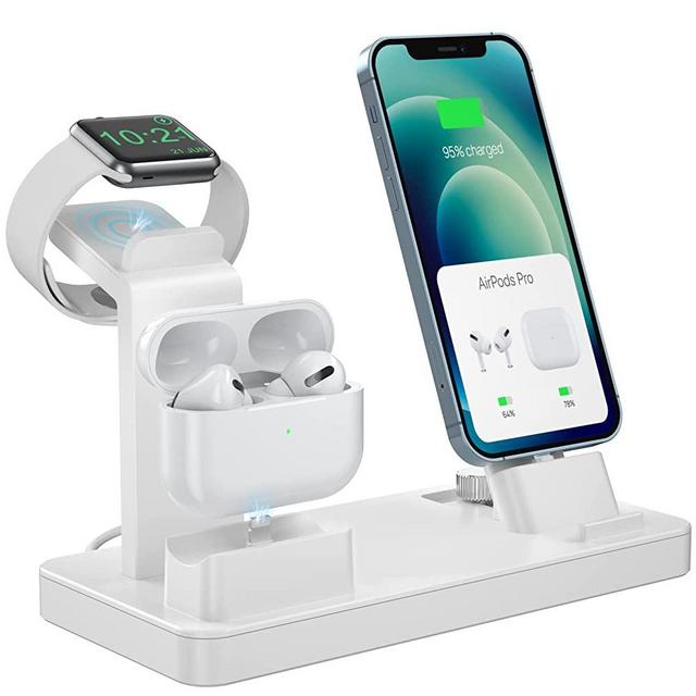 Charging Station for Multiple Devices Apple,3 in 1 Charger Station for iPhone Series AirPods Pro/3/2/1, Charging Dock for Apple Watch SE/8/7/6/5/4/3/2/1 (White)