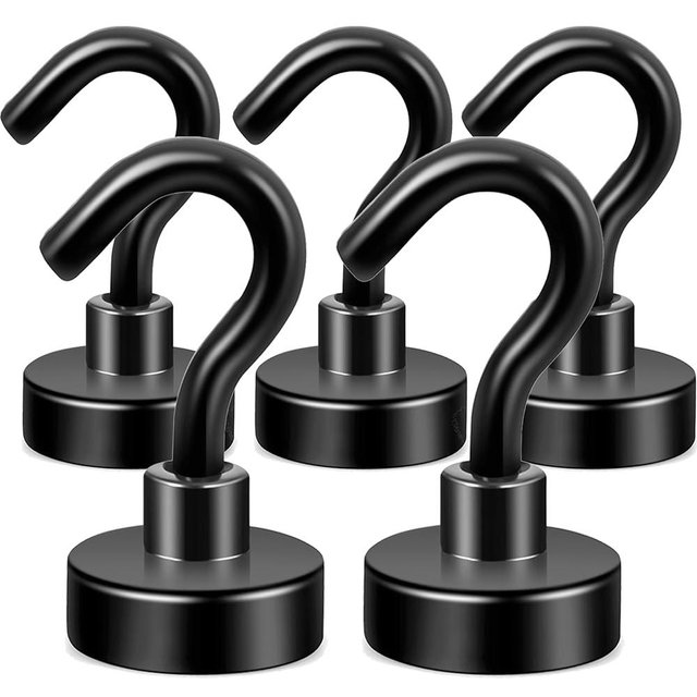 Neosmuk Magnetic Hooks, Cruise Ship Essentials, 30lb+ Heavy Duty Magnetic Hooks for Cruise Cabins, Refrigerator, Grill, Hanging, and Travel | Extra Strong Must-Haves Magnet Hook,Black,5 Pack