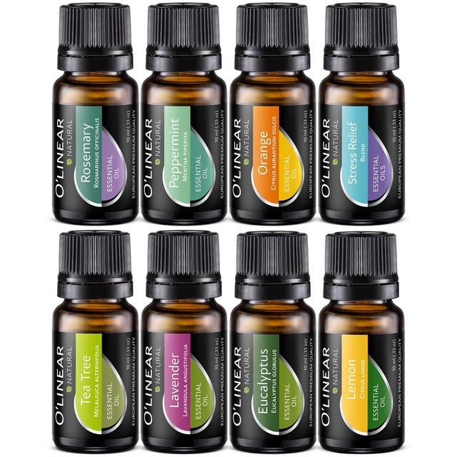 Essential Oils Set - Top 8 Essential Oils for Diffuser, Humidifier, Massage, Aromatherapy and Soul - Tea Tree, Rosemary, Lavender, Peppermint, Orange, Eucalyptus, Lemon, Stress Relief