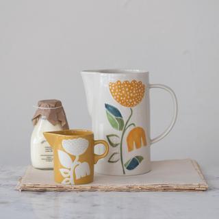 Hand Painted Floral Stoneware Pitcher