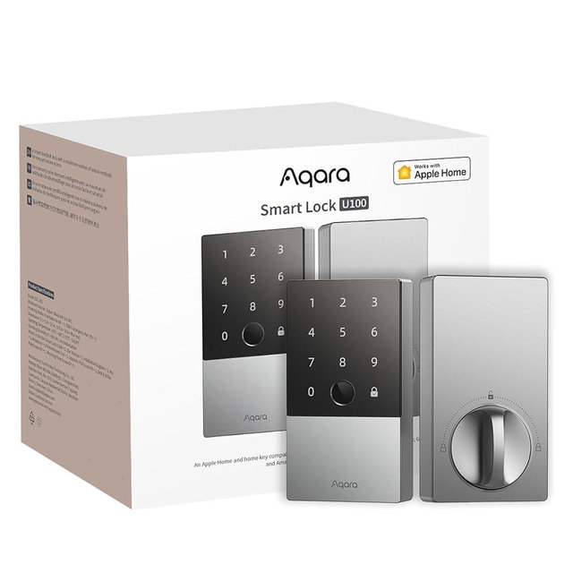 Aqara Smart Lock U100, Fingerprint Door Lock with Apple Home Key, Keyless Entry Door Lock, Bluetooth Electronic Deadbolt Lock, IP65 Weatherproof, Supports Apple HomeKit, Alexa, IFTTT, Silver
