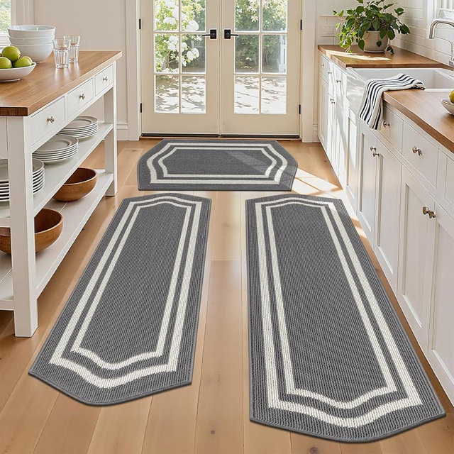HEBE Farmhouse Kitchen Rugs Sets of 3 Non Slip Washable Boho Kitchen Rugs and Mats for Floor Kitchen Runner Rug Floor Carpet for Kitchen, Laundry, Hallways