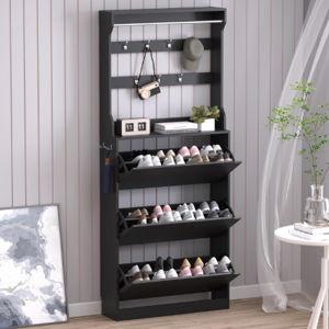 BORNOON Shoe Cabinet with 3 Flip Drawers & Coat Rack, Narrow Hidden Shoe Storage Cabinet, 2-in-1 Hall Tree Slim Freestanding Shoe Rack Organizer for Entryway, Hallway, and Living Room