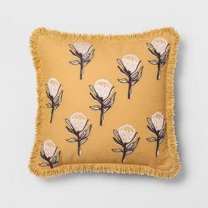 Yellow Floral Fringe Throw Pillow