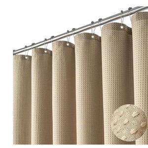 Dynamene Beige Fabric Shower Curtain - Waffle Textured Heavy Duty Cloth Shower Curtains for Bathroom, 256GSM Hotel Spa Luxury Weighted Bath Curtain Set with 12 Plastic Hooks,72x72, Beige/Khaki