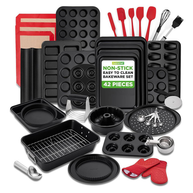 NutriChef 42-Piece Non-Stick Carbon Steel Bakeware & Baking Tools Set Black NCBBS40