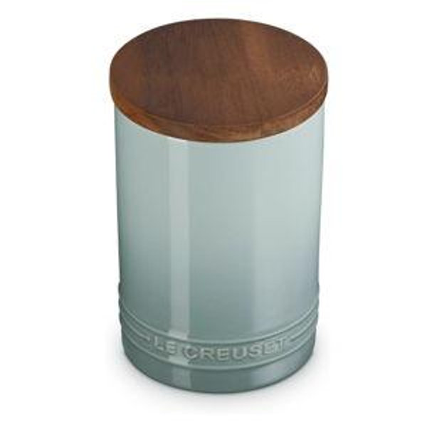 Le Creuset Signature Salt Cellar and Storage Canister with Wood Lid, 26 oz., Sea Salt
