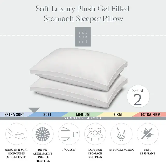Ella Jayne Gusseted Soft Plush Down Alternative Stomach Sleeper Pillow, Set of 2 - King