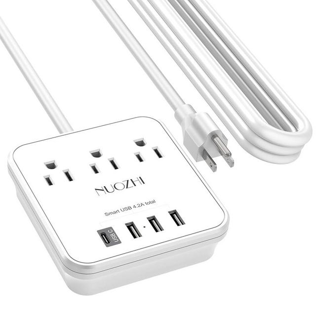 Cruise Essentials,15 Ft Power Strip with 3 Outlets and 4 USB Ports(1 USB C), Non Surge Protector for Cruise Ship, Travel, Home Office, ETL Listed, White