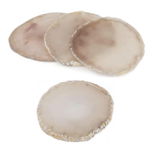 FOLKOR LIFE Set of 4 Agate Coaster for Drinks, Natural Crystal Geode Coasters 3.5-4" Glass Cups Holder Decor for Coffee Table Bar Home Housewarming Birthday Gift (Semi-Transparent, Light Gray)