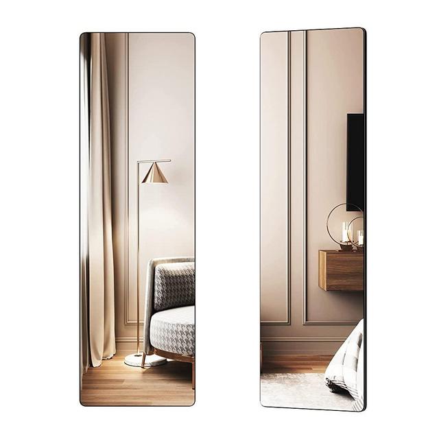 Vlsrka 47"x14" Full Length Wall Mounted Mirror, Over The Door Hanging Mirror, Full Size Rectangle Mirror, Dressing Body Mirror for Bedroom Living Room Bathroom, Round Corner (Black)
