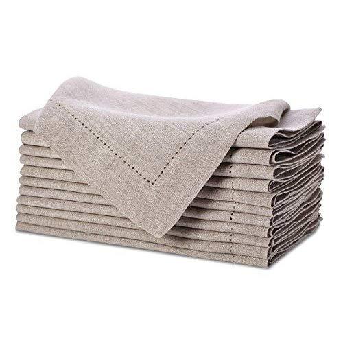 COTTON CRAFT Pure Linen Oversized Napkins 12 Pack - Pure Linen Hemstitch Napkins - (Set of 12) Size 20x20 Natural - Hand Crafted and Hand Stitched Napkins with Hemstitch on Genuine Linen Fabric