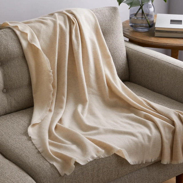Cashmere Reversible Two Tone Throw Natural Ivory