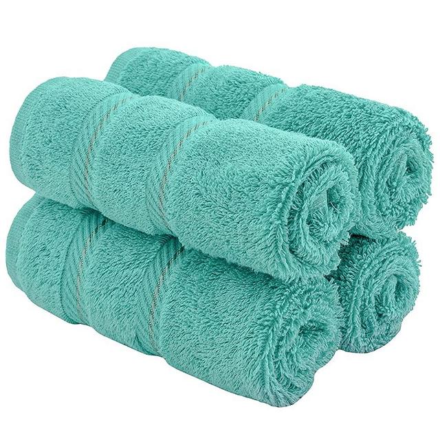 American Soft Linen Premium Turkish Genuine Cotton, Luxury Hotel Quality for Maximum Softness & Absorbency for Face, Hand, Kitchen & Cleaning (4-Piece Washcloth Set, Turquoise Blue)