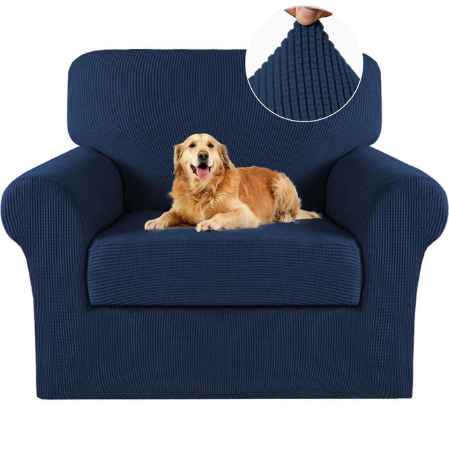 Turquoize 2 Piece Chair Covers Chair Slipcovers for Living Room Armchair Sofa Covers Chair Couch Cover with Arms Washable Furniture Protector for Chairs Feature Thick Jacquard Fabric (Chair, Navy)