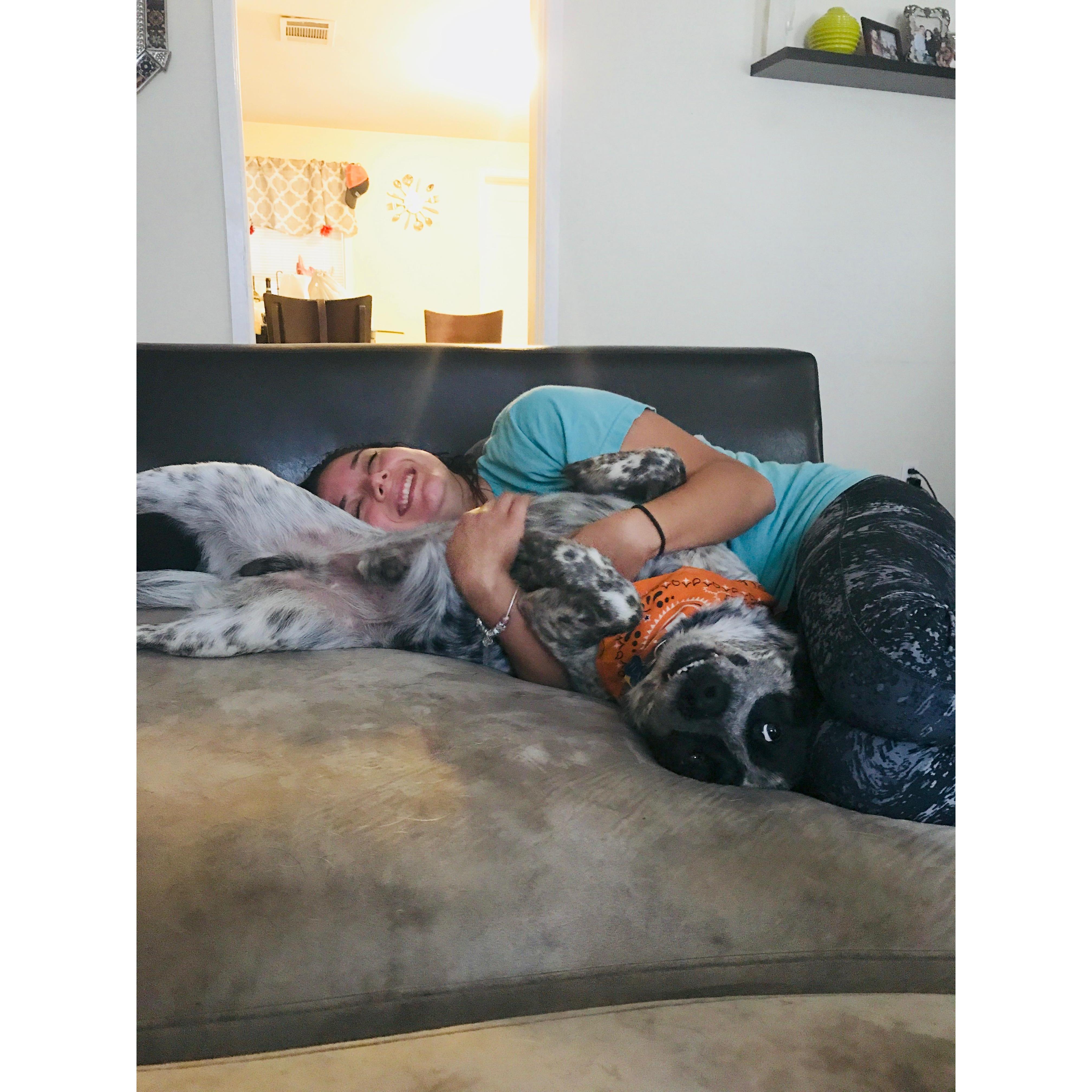 Flash loves his cuddles with Mommy.