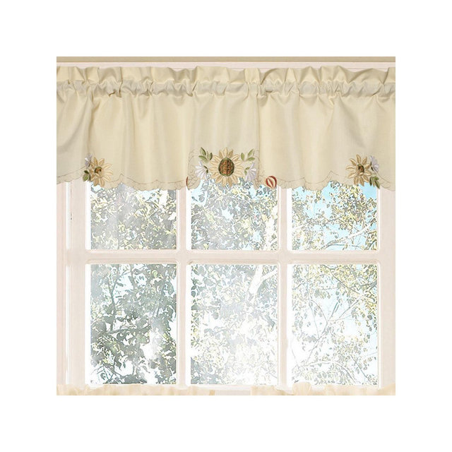 Sunflower Cream Embroidered Kitchen Curtains, Valance, Sunflower
