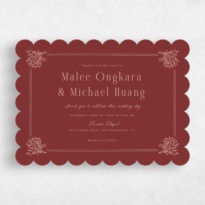 Red Scalloped Wedding Invitation - Anthea Landscape