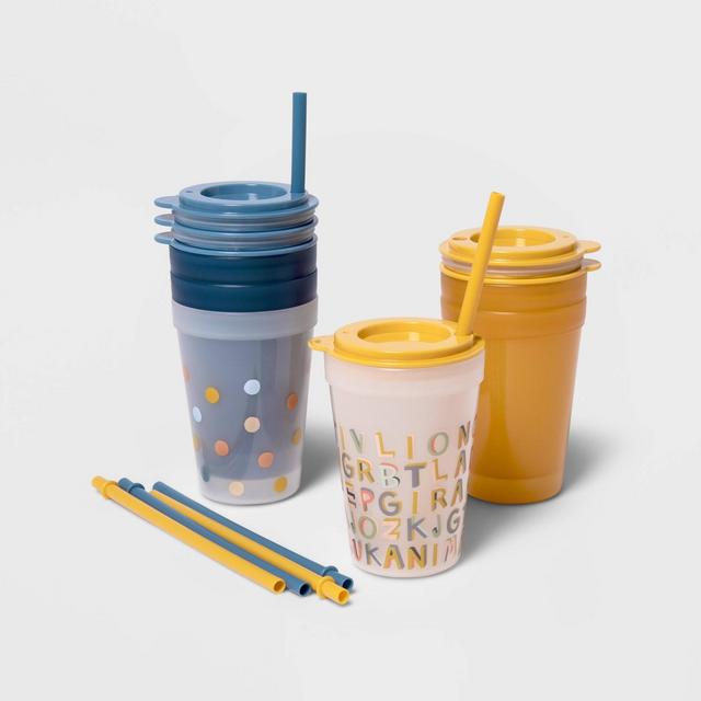 18pc Plastic Alphabet Kids' Drinkware Set Blue/Yellow - Pillowfort™