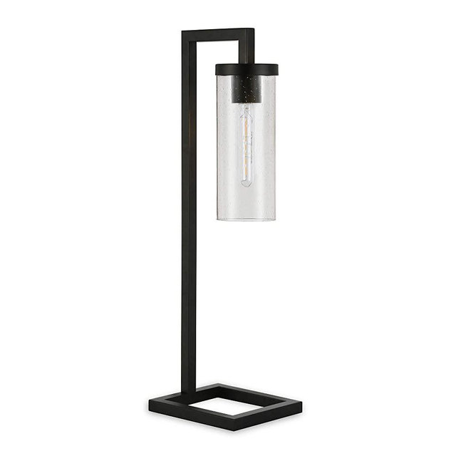 Henn&Hart TL0137 Modern Farmhouse Table Lamp, Black/Seeded Glass