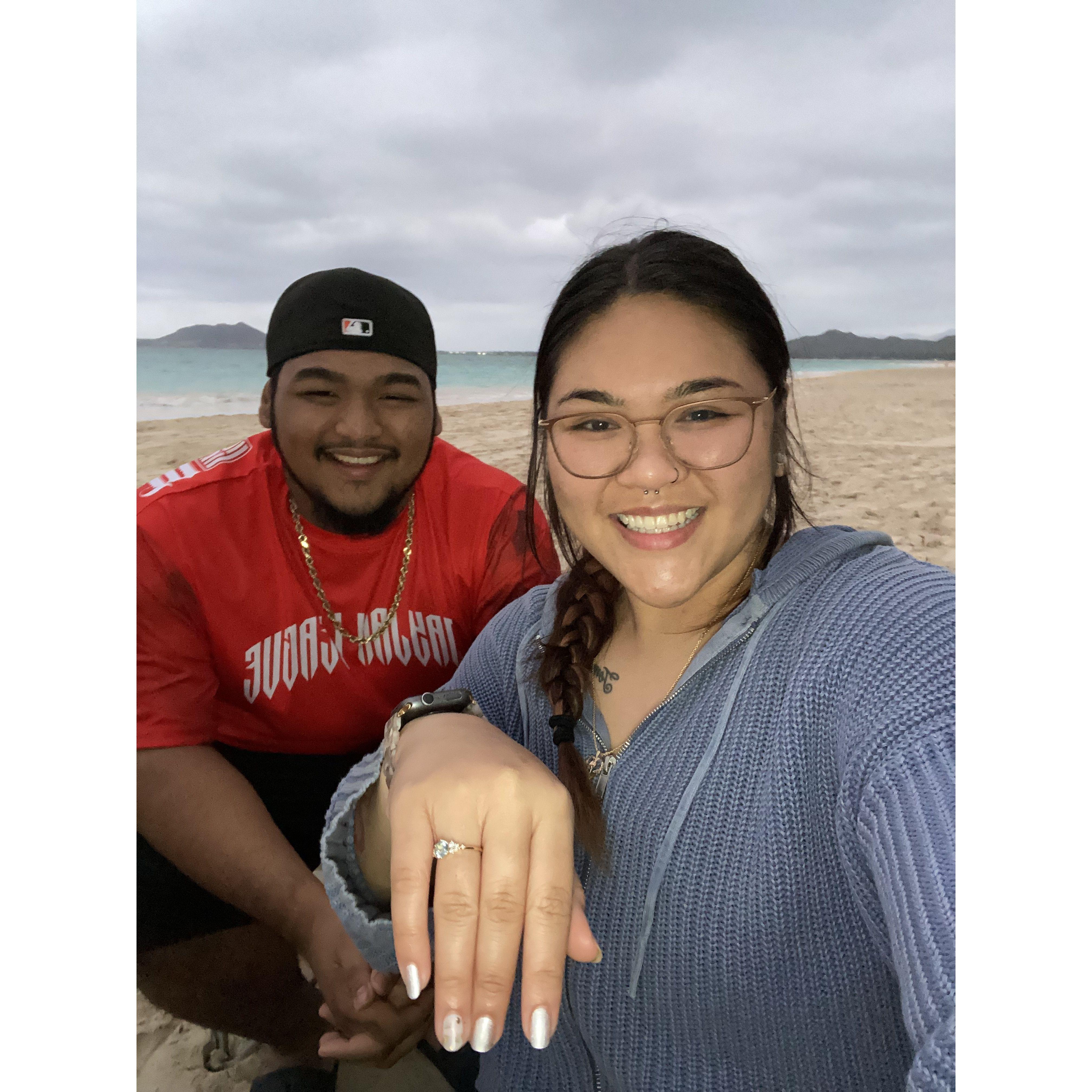 The first picture we took as an engaged couple!! We spent the whole day hanging out and ended the night at Kailua Beach park (where we had our first kiss) having a picnic <3
