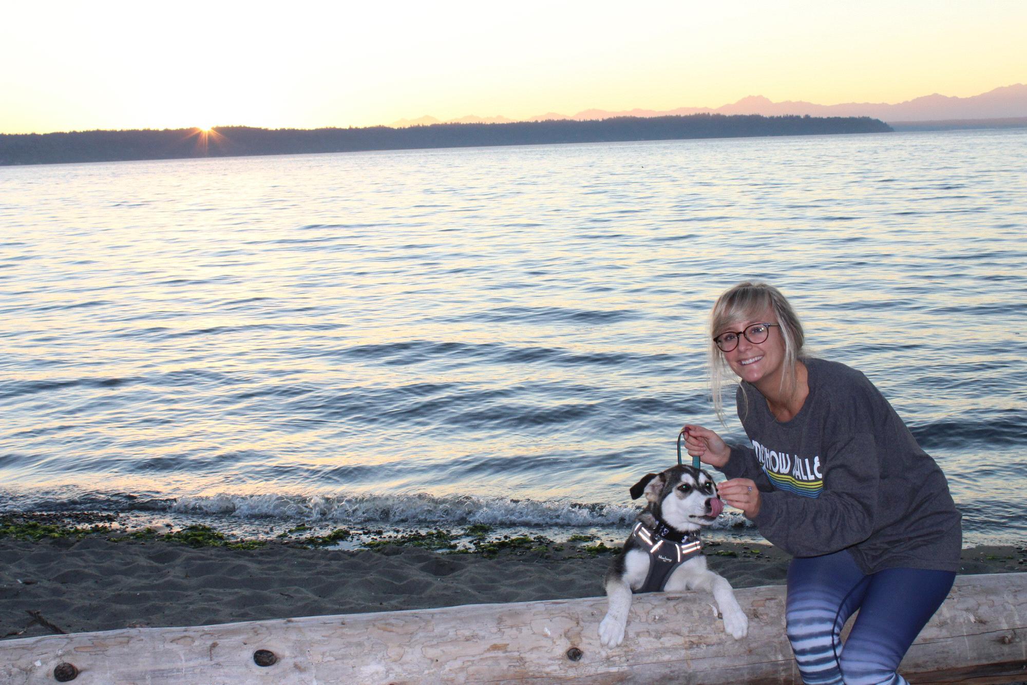 Maddie and Charlie on the beach in Burien - September 2018