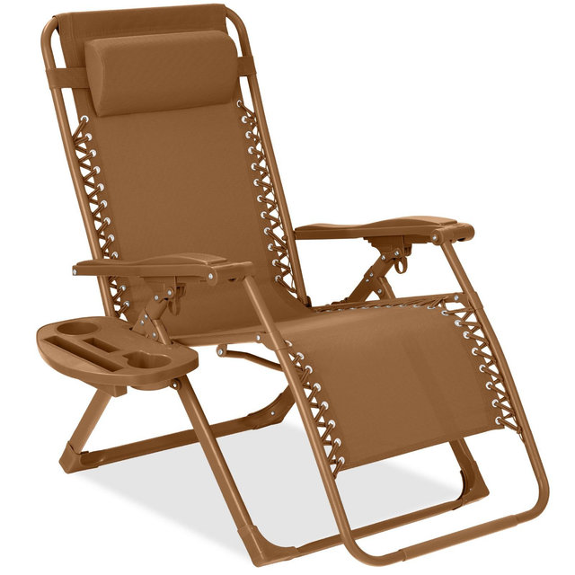 Best Choice Products Monochromatic Zero Gravity Chair, Folding Patio Recliner w/Side Tray, Headrest - Desert