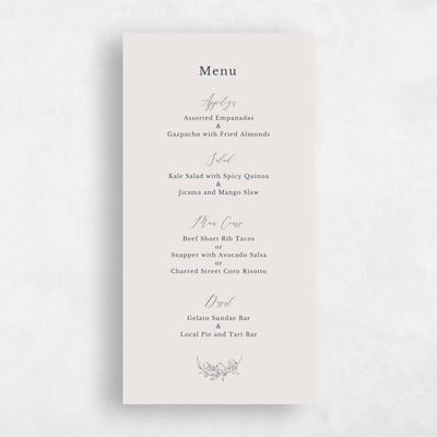 Charcoal, Black Wedding Menu - Merriott