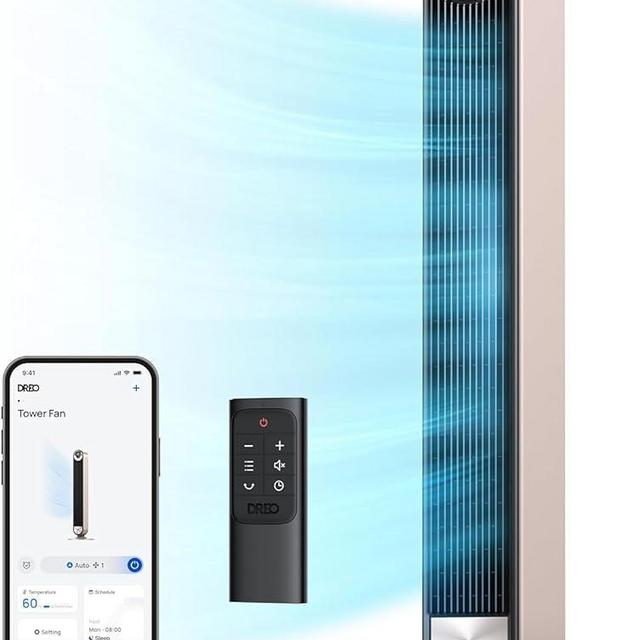 Dreo Smart Tower Fans for Home, 90° Oscillating Fan Bedroom Indoors, Voice Control Floor with 12H Timer, 42 Inch Quiet Bladeless Standing LED Display, 9 Speeds, Work Alexa/Google