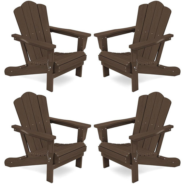 KINGYES Folding Adirondack Chair Set of 4, HDPE All-Weather Folding Adirondack Chair, Coffee