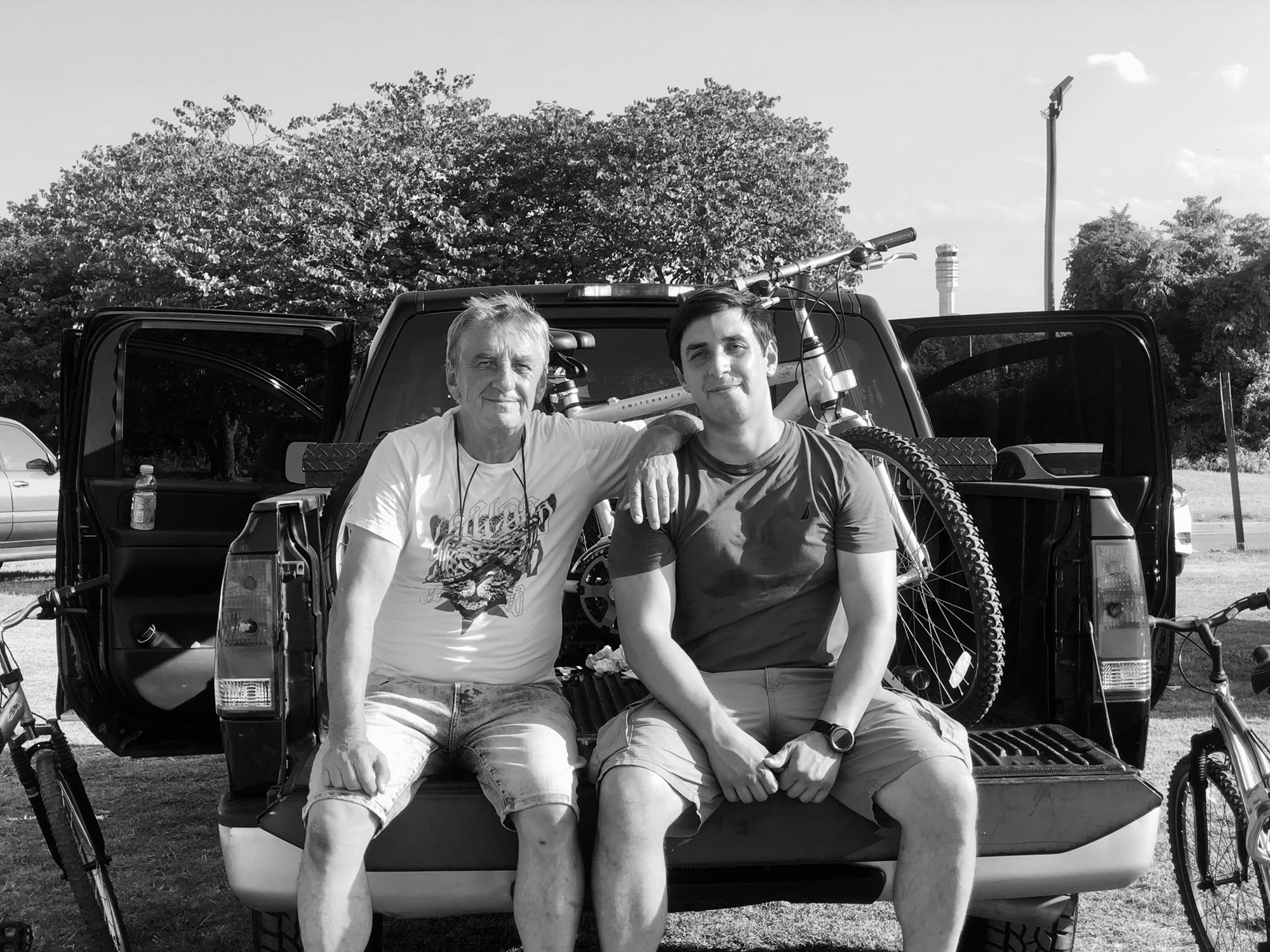 Miro and his dad riding bikes
