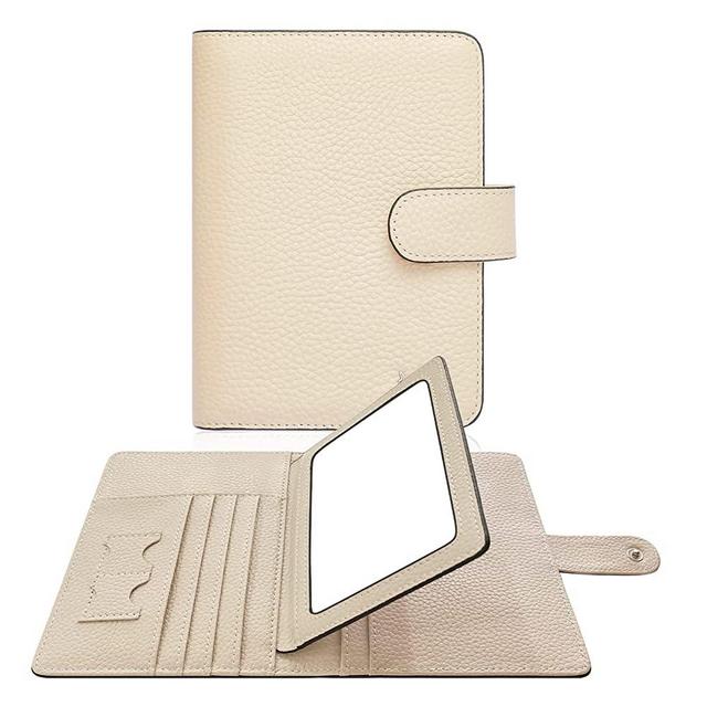 Passport Holder Genuine Leather Passport Wallet RFID Blocking for Men and Women Designer Passport Cover with Snap Closure Fit for 4 X 3 Inches Immunization Record Card Beige