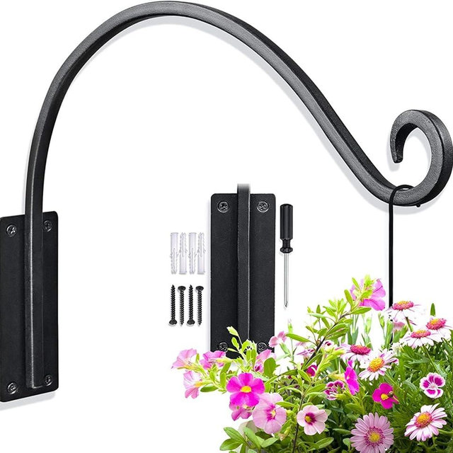 Qiang Ni Heavy-Duty Plant Hanger Outdoor: Hanging Plant Hook for Outside Basket - 16-Inch Wall Mount Plant Bracket for Bird Feeder
