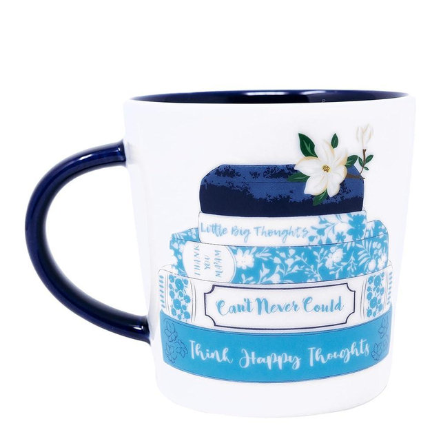 Draper James 12 Ounce Ceramic Coffee and Tea Mug, Dishwasher and Microwave Safe Mug with Handle (Book Stack)
