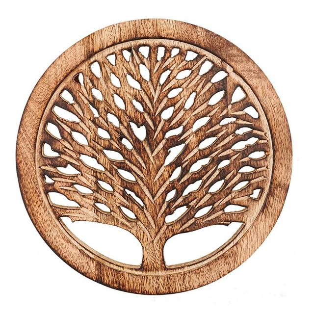Wooden Trivets for Hot Pots and Pans Tea Pot Holders Hot Pads Tree of Life Design Modern Farmhouse Kitchen Counter Decor Dia 8'' Inch - Set of 2 (Burnt)