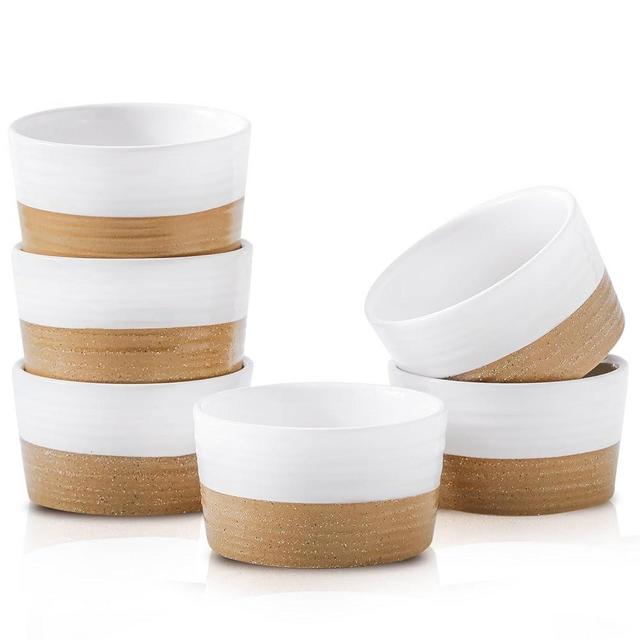 Hasense Ramekins, 6 oz Stoneware Ramekins Oven Safe Set of 6, Mini Ramekins Bowls for Dipping, Brulee, Custard, Farmhouse White Ramekins Gift