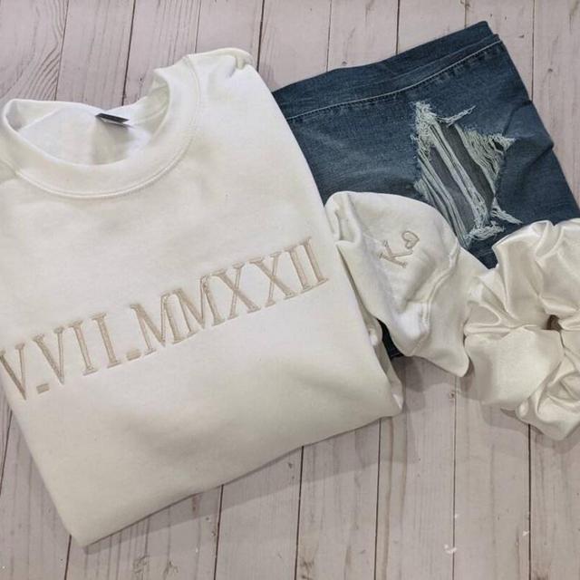 Embroidered Roman numeral sweetshirt personalized - custom couple embroidered hoodies