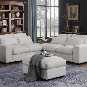 Biaggio Linen Blend Sectional with 2 Ottomans,Sectional Couch - Beige Linen Blend, 34.25" H x 123.24" W x 37.8" D